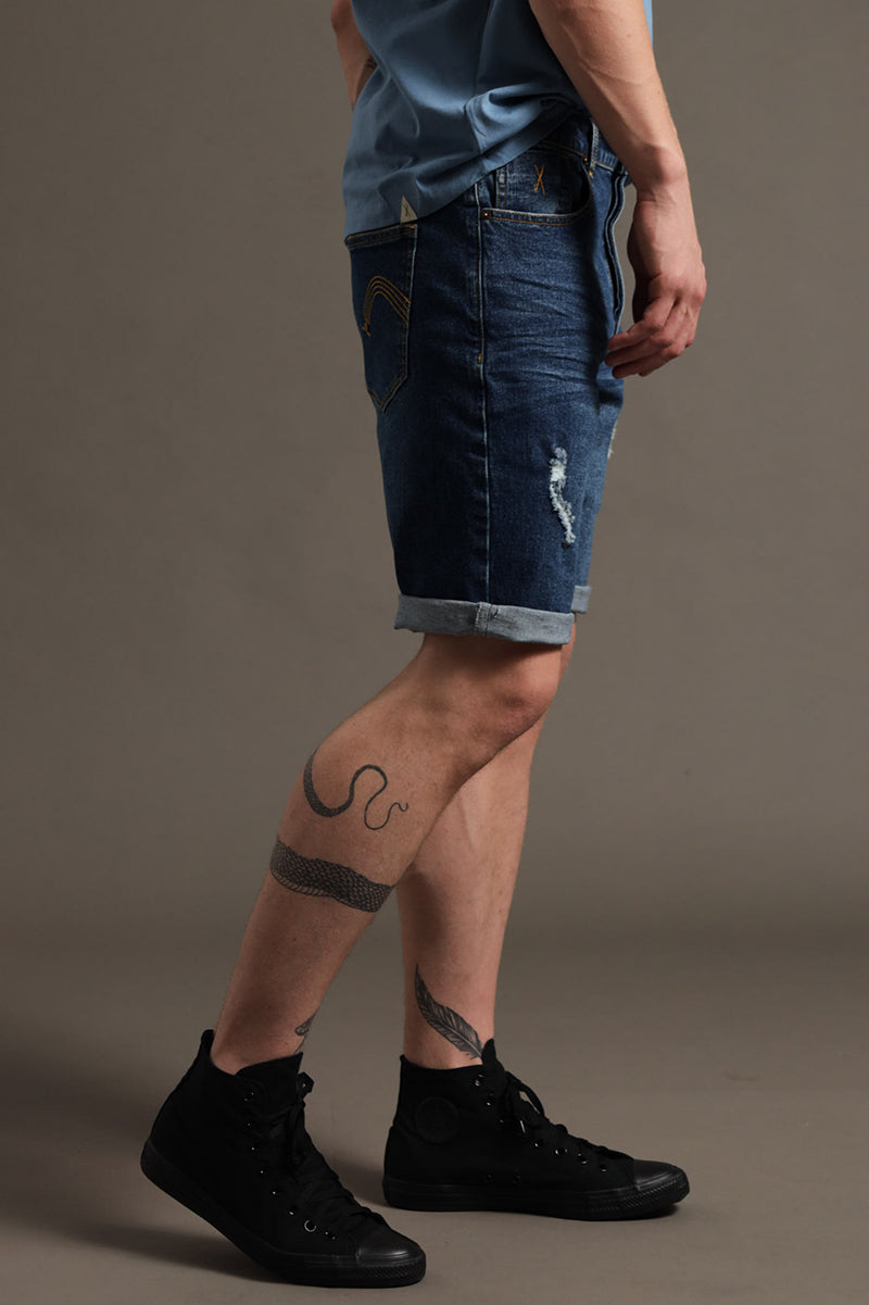 Tapered Leg Denim Shorts